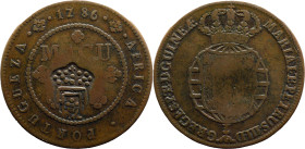 Angola
D. Maria II (1834-1854) - Crowned Shield Countermark 
Over 1 macuta of 1786 D. Maria I and D. Pedro III.
AG: 05.07 35,15g
Very Fine

Ango...