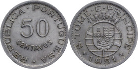 São Tomé e Príncipe
50 centavos Republic (since 1910) 1951
AG: 09.01 4,57g
Uncirculated

São Tomé e Príncipe
50 centavos República (desde 1910) ...