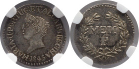 Certified Coins NGC
Portuguese India Meio pardau D. Maria II 1846/5
NGC AU 58

Moedas certificadas NGC
Índia Portuguesa Meio pardau D. Maria II 1...