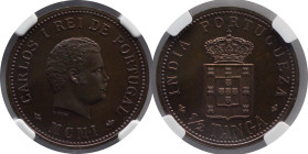 Moedas certificadas NGC
Portuguese India Half Tanga D. Carlos I 1901
NGC PL 65 BN
Top Pop, best grade given to a coin of this type by NGC

Moedas...