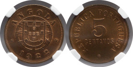 Moedas certificadas NGC
Angola 5 Centavos Portuguese Republic 1922
NGC MS 64 RB

Moedas certificadas NGC
Angola 5 Centavos República Portuguesa 1...