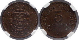 Moedas certificadas NGC
Angola 5 Centavos Portuguese Republic 1924
NGC MS 62 BN

Moedas certificadas NGC
Angola 5 Centavos República Portuguesa 1...