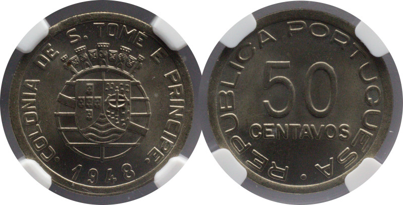 Certified Coins NGC
São Tomé e Príncipe 50 Centavos 1948
NGC MS 65

Moedas c...