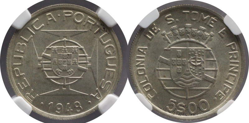 Certified Coins NGC
São Tomé e Príncipe 5 Escudos 1948
NGC MS 63

Moedas cer...