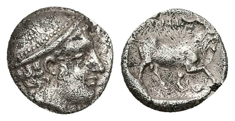 Thrace, Ainos. AR Diobol, 1.23 g 11.47 mm. Circa 408-406 BC.