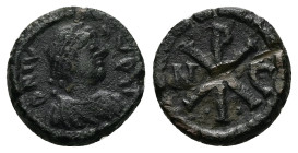 Justin I, AD 518-527. AE, Pentanummium. 3.03 g. 15.66 mm. Constantinople.