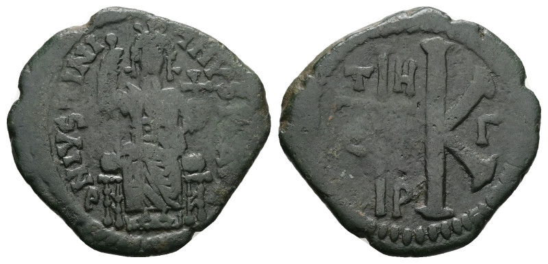 Justinian I, AD 527-565. AE, Half Follis. 7.12 g. 27.96 mm. Theoupolis (Antioch)...