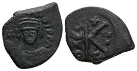 Maurice Tiberius (?), AD 582-602. AE, Half Follis. 4.50 g. 26.62 mm. Constantinople.