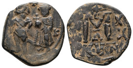 Heraclius and Heraclius Constantine, AD 591-628. AE, Follis. 10.49 g. 28.54 mm. Constantinople.