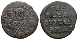 Theophilus, AD 829-842. AE, Follis. 7.23 g. 25.83 mm. Constantinople.