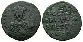Constantine VII Porphyrogenitus, AD 913-959. AE, Follis. 7.38 g. 28.06 mm. Constantinople. Overstruck.