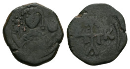Manuel I Comnenus, AD 1143-1180. AE, Half Tetarteron. 2.34 g. 17.68 mm. Uncertain mint.