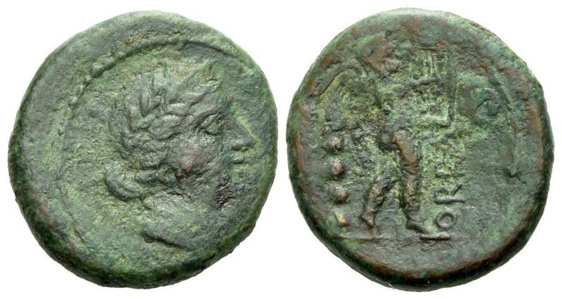 Apulia, Orra Quincunx circa 210-150, Æ 18.00 mm., 4.78 g.
Draped bust of Venus ...