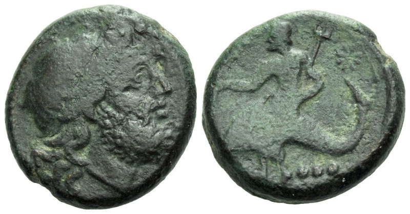 Apulia, Teate Teruncius circa 225-200, Æ 20.00 mm., 10.57 g.
Diademed head of P...