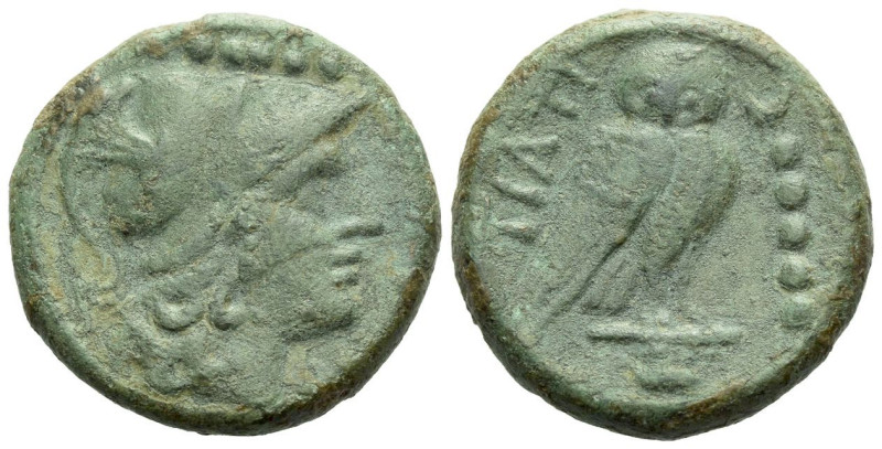Apulia, Teate Quincunx circa 225-200, Æ 25.00 mm., 15.98 g.
Head of Athena r., ...