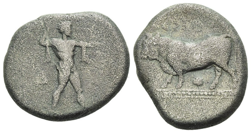 Lucania, Poseidonia Nomos circa 420-410, AR 20.00 mm., 7.23 g.
Poseidon standin...