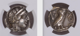 Attica, Athens Tetradrachm after 449 - Graded Choice XF, strike 4/5, surface 2/5, damage, NGC n. 6376589-003.