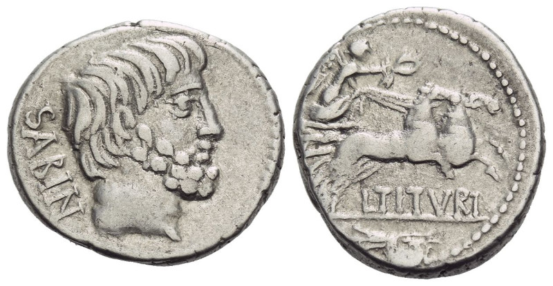 L. Tituri L.f. Sabinus. Denarius circa 89, AR 18.90 mm., 4.07 g.
SABIN Head of ...