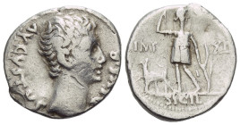 Octavian as Augustus, 27 BC – 14 AD Denarius Lugdunum circa 15