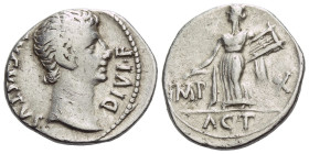 Octavian as Augustus, 27 BC – 14 AD Denarius Lugdunum 15-13