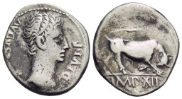 Octavian as Augustus, 27 BC – 14 AD Denarius Lugdunum circa 11-10