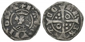Corona de Aragón. Jaime I (1213-1276). Dinero. Cataluña. (Cr-308). Ve. 0,97 g. Con anillos en 2º y 3º cuadrante. MBC. Est...15,00.