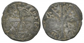 Reino de Castilla y León. Alfonso IX (1188-1230). Dinero. (Bautista-247). (Abm-146). Ve. 0,71 g. Marca de ceca roeles a los lados de la cruz del rever...