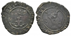 Fernando e Isabel (1474-1504). Blanca. Toledo. (Cal-679). Ae. 1,46 g. Con T-M en anverso. MBC-. Est...15,00.