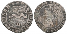 Fernando e Isabel (1474-1504). 1/2 real. Burgos. (Cal-427). Ag. 1,45 g. Estrella de 6 puntas en anverso y hoja de perejil en reverso. BC+. Est...50,00...