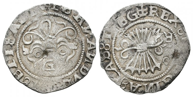 Fernando e Isabel (1474-1504). 1/2 real. Granada. (Cal-452). Ag. 1,62 g. Con G e...