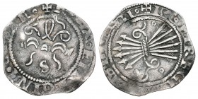 Fernando e Isabel (1474-1504). 1/2 real. Sevilla. (Cal-468 variante). Ag. 1,45 g. Con S en anverso y haz de flechas entre dos roeles en reverso. Misma...