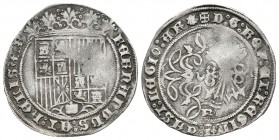 Fernando e Isabel (1474-1504). 1 real. Burgos. (Cal-287). Ag. 3,28 g. Venera al final de la leyenda. Vano. MBC. Est...70,00.