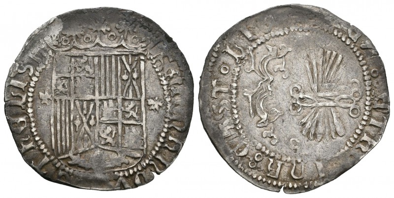 Fernando e Isabel (1474-1504). 1 real. Granada. (Cal-318). Ag. 3,34 g. Escudo en...