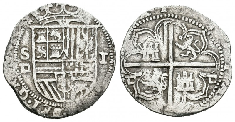 Felipe II (1556-1598). 1 real. Sevilla. (Cal-664). Ag. 3,30 g. Ensayador d cuadr...