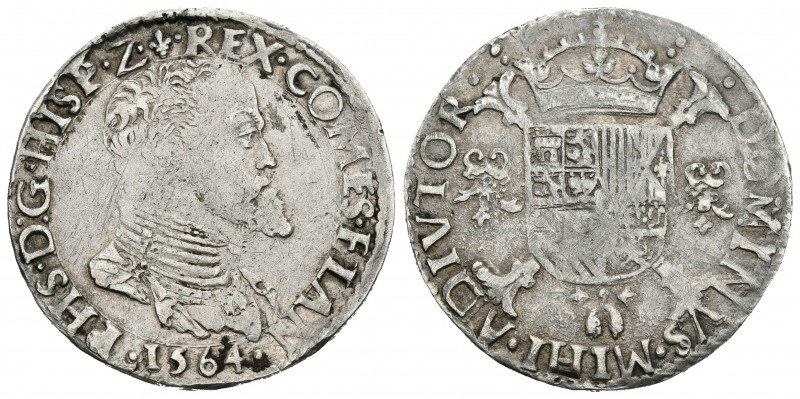 Felipe II (1556-1598). 1/5 escudo. 1564. Brujas. (Vic-881). Ag. 6,64 g. MBC-. Es...