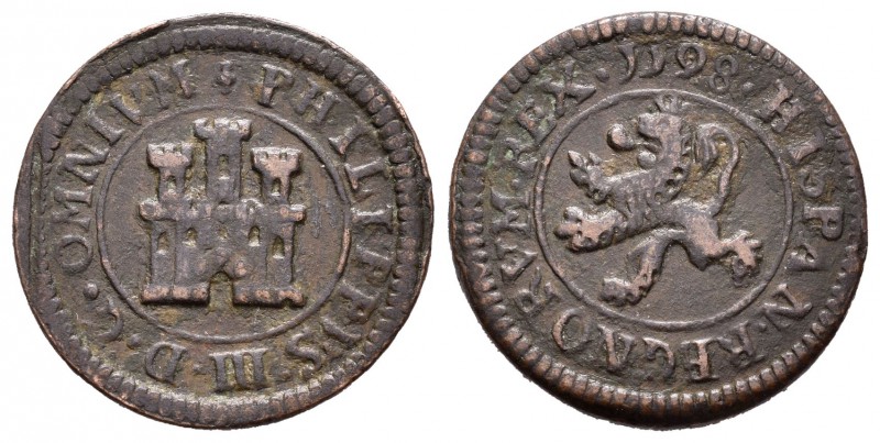 Felipe III (1598-1621). 2 maravedís. 1598. Segovia. (Jarabo-Sanahuja-C31). Ae. 3...