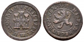 Felipe III (1598-1621). 2 maravedís. 1598. Segovia. (Jarabo-Sanahuja-C31). Ae. 3,55 g. Sin ceca ni valor. MBC. Est...20,00.