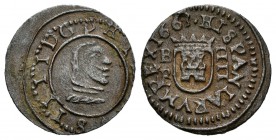 Felipe IV (1621-1665). 4 maravedís. 1663. Burgos. R. (Cal-1270). (Jarabo-Sanahuja-M33). Ae. 0,95 g. Desplazada. MBC+. Est...25,00.