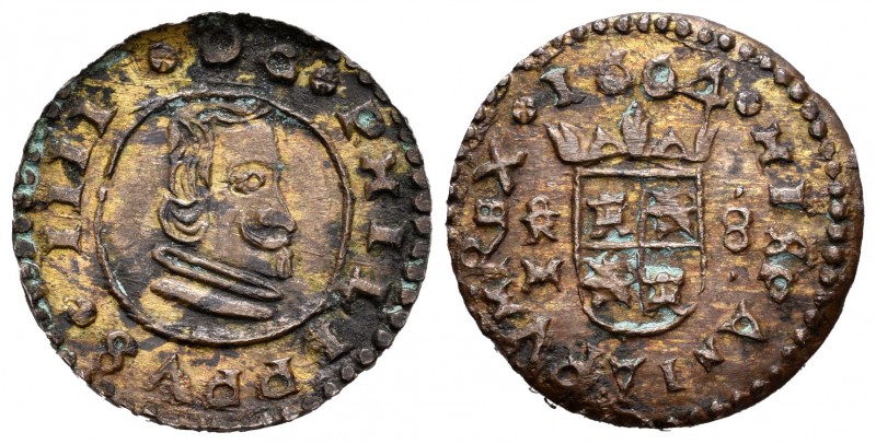 Felipe IV (1621-1665). 8 maravedís. 1664. Trujillo. M. (Cal-1642). Ae. 2,55 g. M...