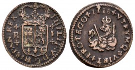 Felipe V (1700-1746). 1 maravedí. 1718. Barcelona. (Cal-1943). Ae. 1,81 g. MBC+. Est...30,00.