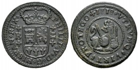 Felipe V (1700-1746). 2 maravedís. 1718. Barcelona. (Cal-1940). Ae. 5,42 g. EBC-. Est...30,00.