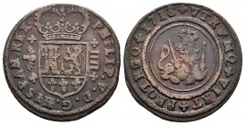 Felipe V (1700-1746). 4 maravedís. 1718. Valencia. (Cal-2016). Ae. 8,50 g. Escasa. MBC. Est...25,00.