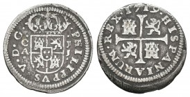 Felipe V (1700-1746). 1/2 real. 1719. Cuenca. JJ. (Cal-1732). Ag. 1,25 g. PHILIPPVS. MBC-. Est...25,00.