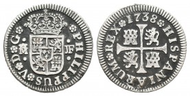 Felipe V (1700-1746). 1/2 real. 1738. Madrid. JF. (Cal-1800). Ag. 1,36 g. MBC-. Est...18,00.