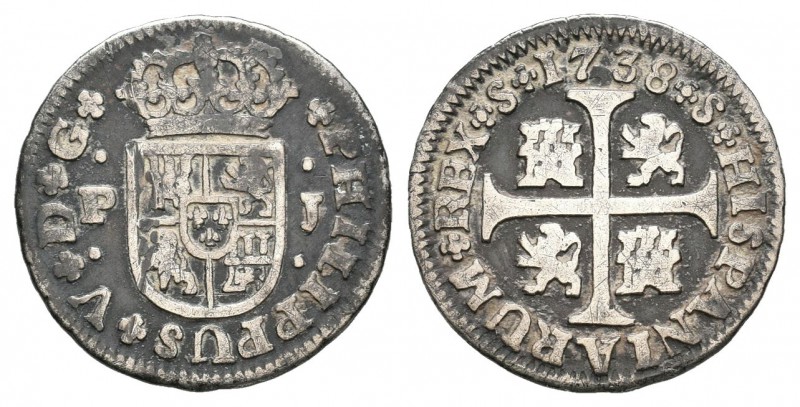 Felipe V (1700-1746). 1/2 real. 1738. Sevilla. J. (Cal-1936). Ag. 1,33 g. BC+. E...