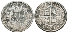Felipe V (1700-1746). 2 reales. 1718. Segovia. J. (Cal-1389). Ag. 5,17 g. MBC. Est...50,00.