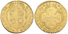 Felipe V (1700-1746). 8 escudos. 1721. Sevilla. J. (Cal-185). (Cal onza-517). Au. 26,93 g. Estuvo en aro. Rara . MBC-. Est...1500,00.