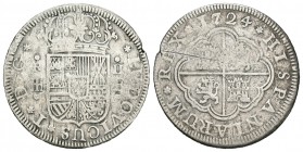 Luis I (1724). 2 reales. 1724. Segovia. (Cal-41). Ag. 4,81 g. Escasa. BC. Est...25,00.