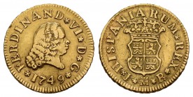 Fernando VI (1746-1759). 1/2 escudo. 1749. Madrid. JB. (Cal-245). Au. 1,78 g. Alabeada. MBC. Est...120,00.