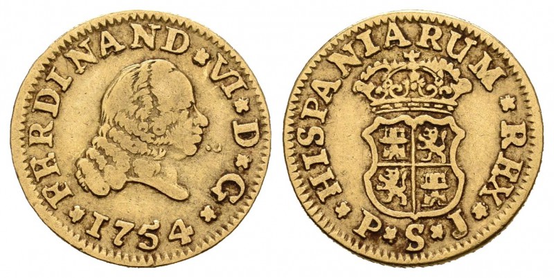 Fernando VI (1746-1759). 1/2 escudo. 1754. Sevilla. PJ. (Cal-267). Au. 1,70 g. M...